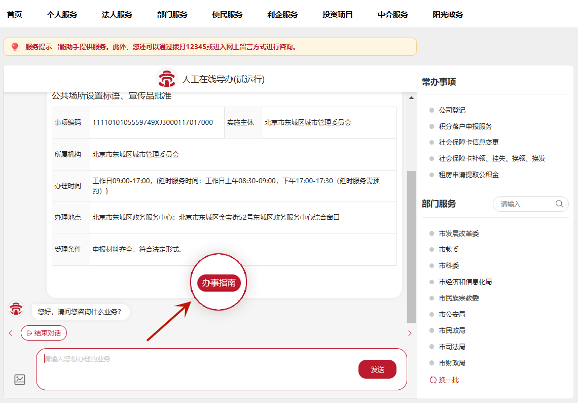 图3：在线导办的咨询页面